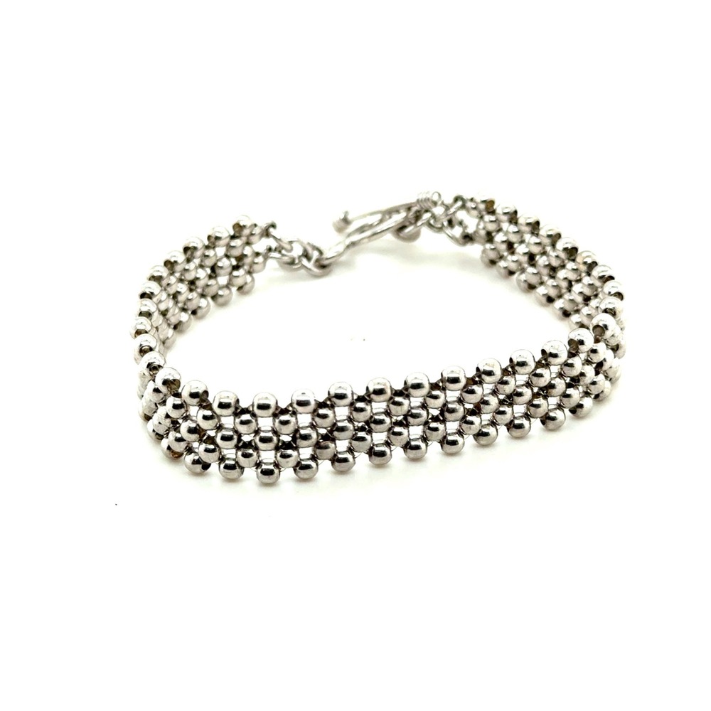 ATI Mexico 925 Sterling Silver 4 Row Ball Bead Mesh Toggle Bracelet 7 Inch 12g
